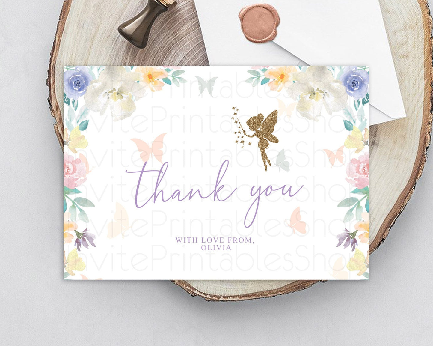 Fairy Thank You Fairy Thank You Card Enchanted Garden Pastel Butterfly Birthday Thank You Floral Secret Garden Teacher Thank You D10761