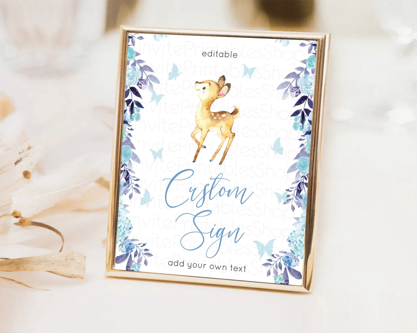 Fawn Deer Sign Pastel Floral Deer Table Sign Decor Enchanted Forest Butterfly Party 1st Birthday Baptism Baby Shower Bridal Shower D10917