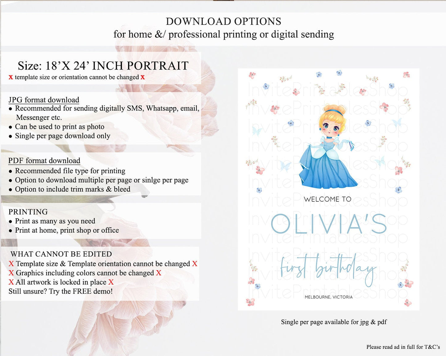 Princess Birthday Welcome Sign Castle Welcome Board Secret Garden Enchanted Castle Pastel Floral Garden First Birthday Welcome Sign D10354