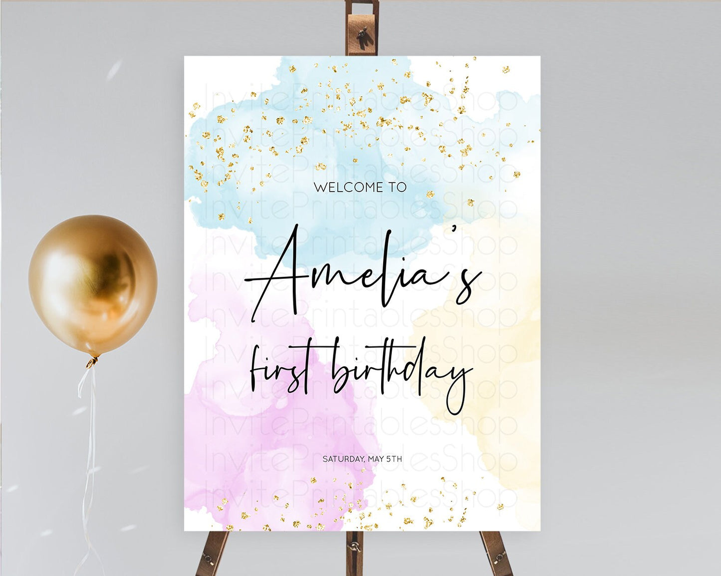 Pastel Welcome Sign Pastel Rainbow Welcome Sign Colorful Rainbow Confetti Watercolor Glitter Pastel First Birthday Welcome Sign D10155