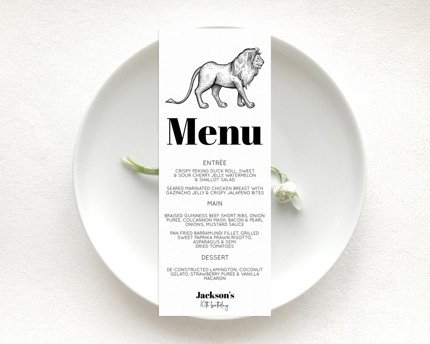 Lion Menu Lion Menu Template Lion Party Table Decor Safari Adventure Lion Menu Dried Palm Fern Lion Dinner Dessert Party Food Menu D10246