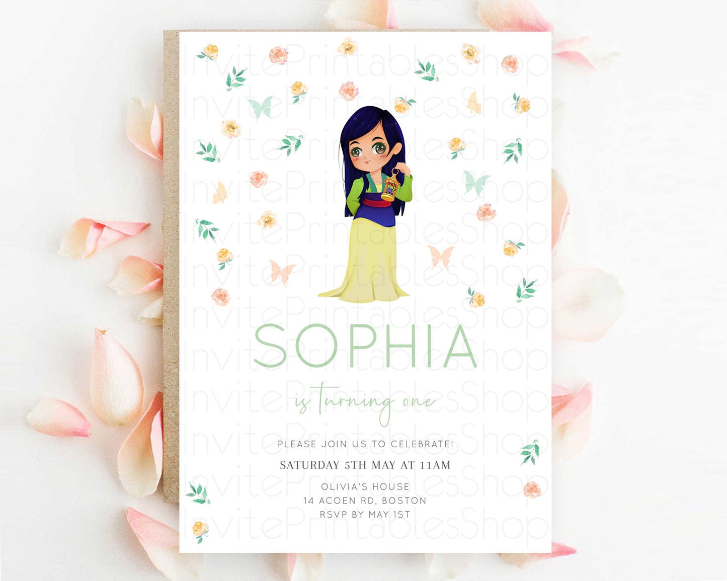 Princess Birthday Invitation Castle Invitation Royal Birthday Fairy Tale Enchanted Castle Pastel Floral Garden 1st First Birthday D10357