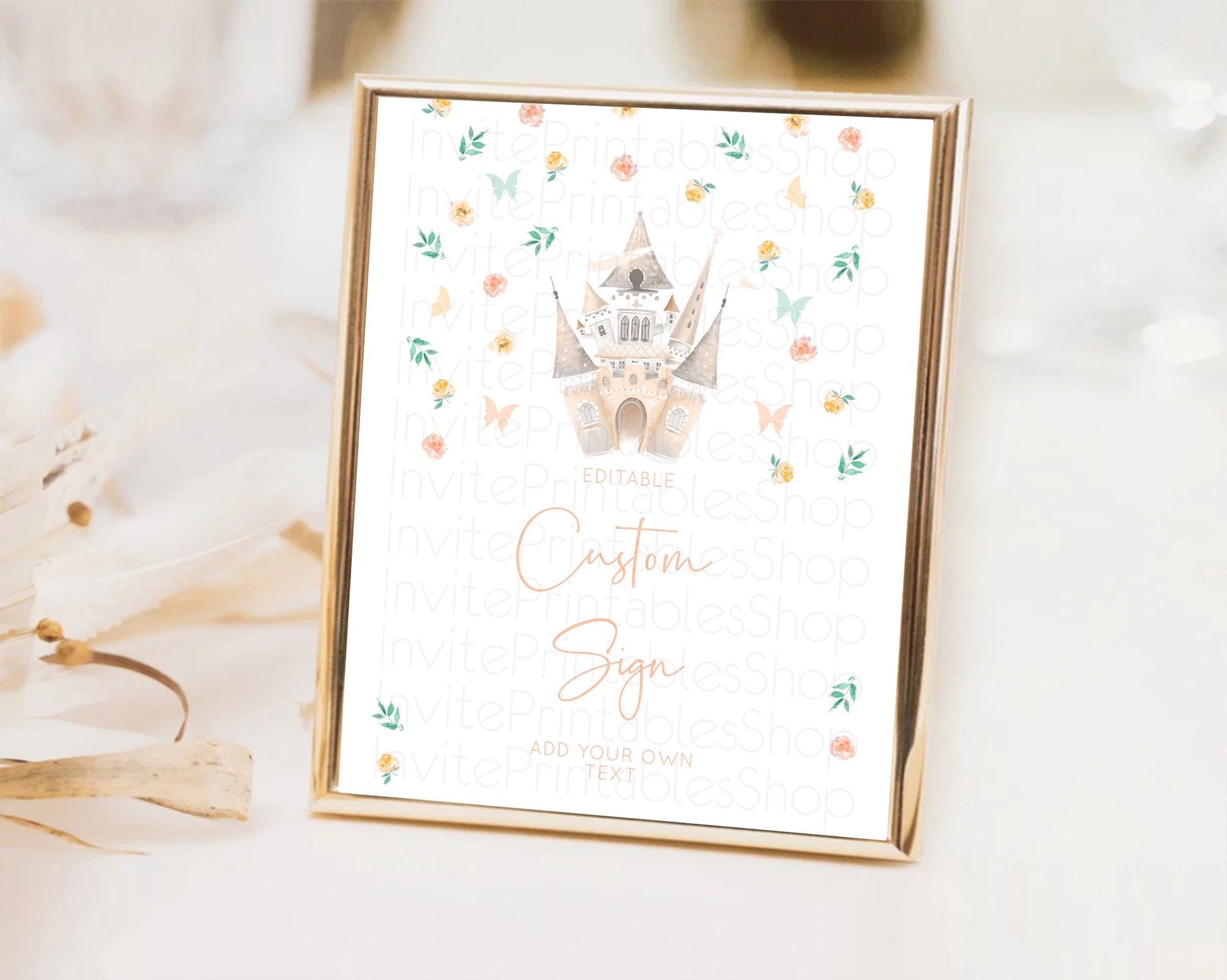 Editable Princess Party Table Sign Decor Secret Garden Enchanted Castle Past