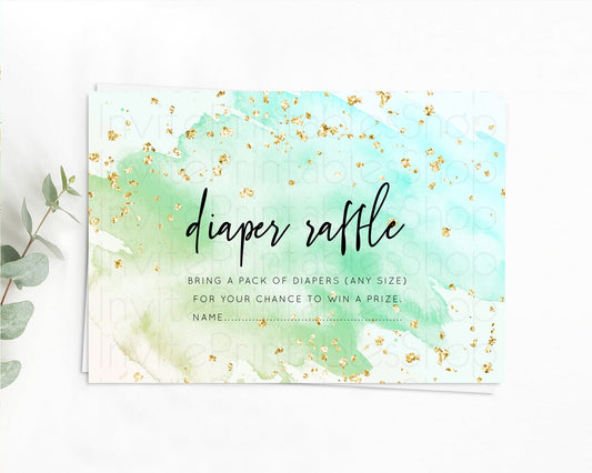 Green Diaper Raffle Card Green Watercolor Diaper Raffle Insert Pastel Green Baby Shower Diaper Ticket Splash Green Raffle Game  D10170