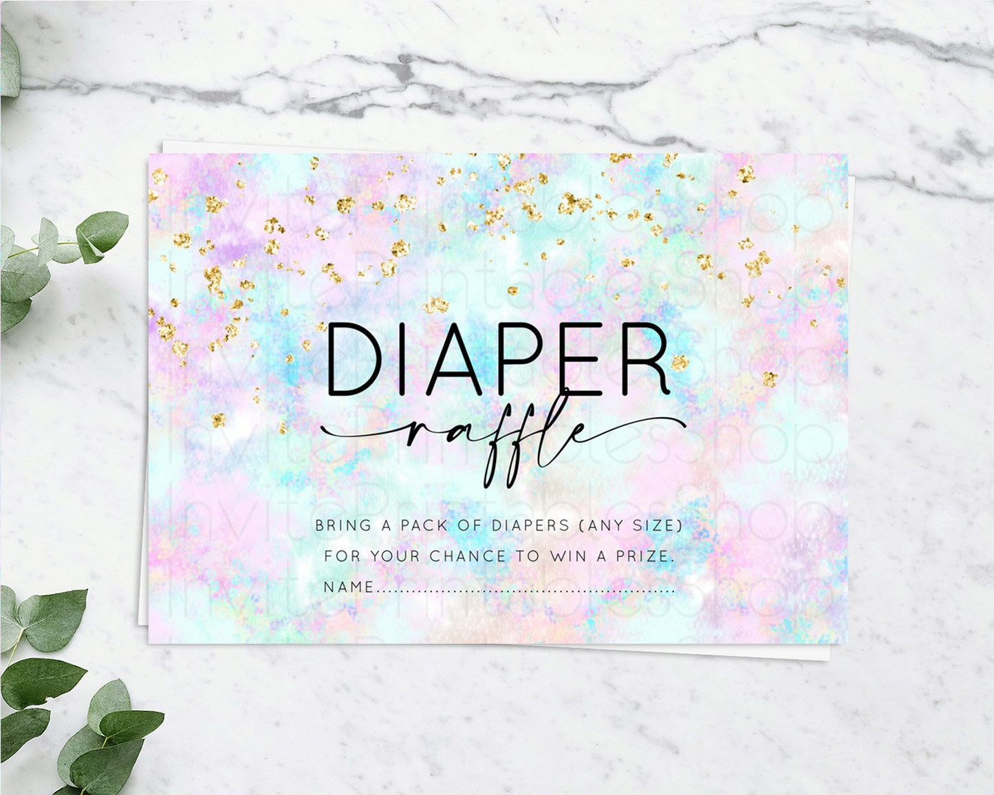 Pastel Diaper Raffle Card Pastel Rainbow Diaper Raffle Insert Colorful Ombre Watercolor Diaper Ticket Confetti Glitter Raffle Game D10652