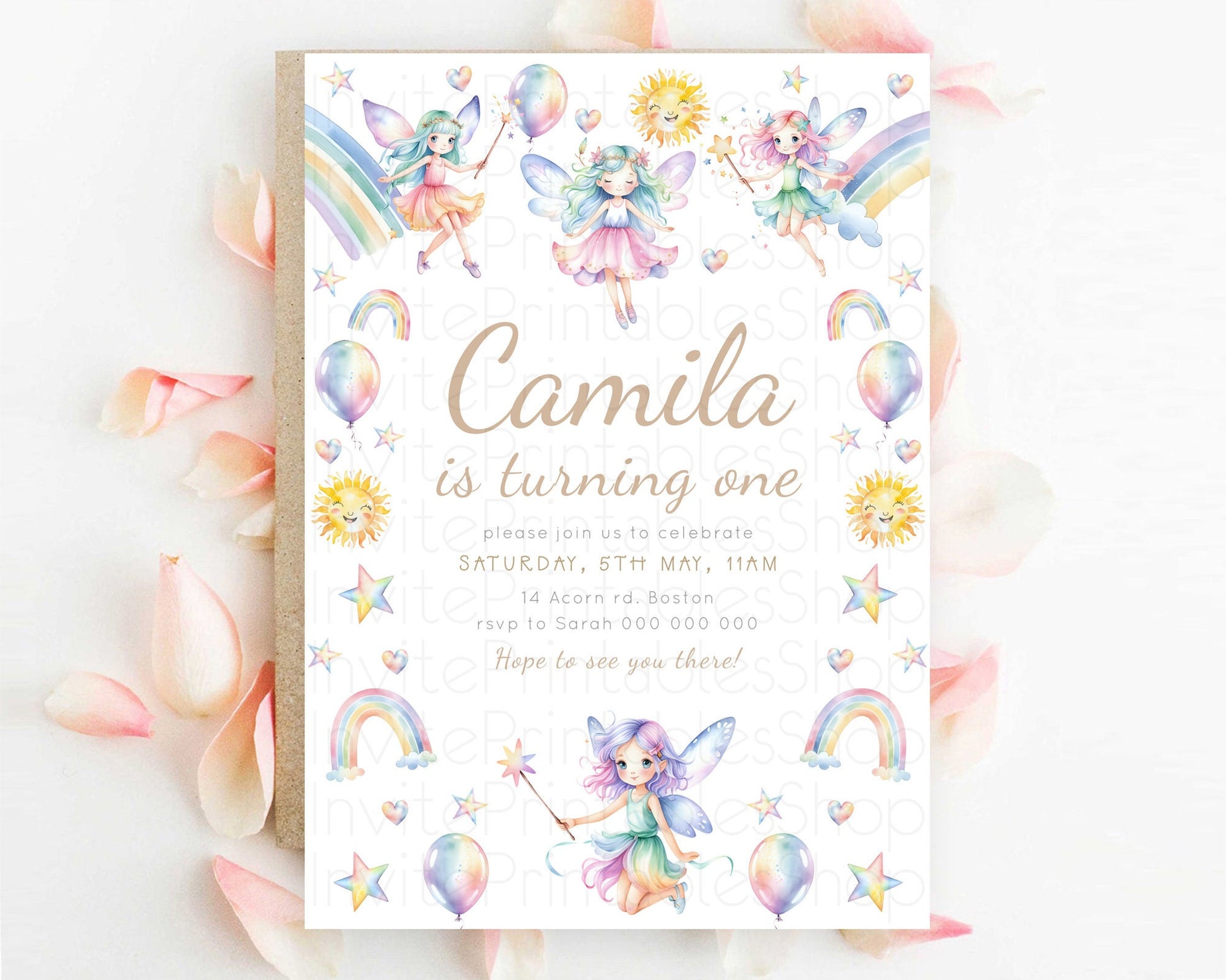 Editable Rainbow Fairy Birthday Invitation Pastel Birthday Invitation Magica