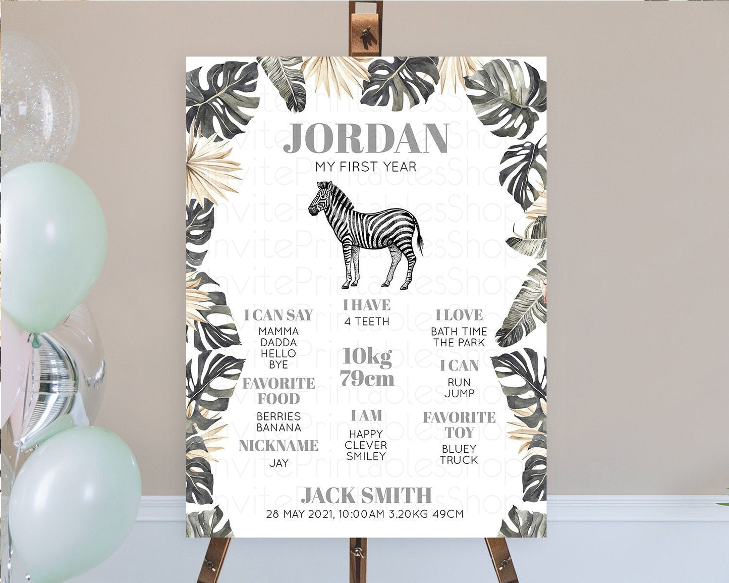 Zebra First Birthday Milestone Board Zebra Milestone Poster Zebra Decor Safari Adventure Zebra First Birthday Welcome Sign D10824