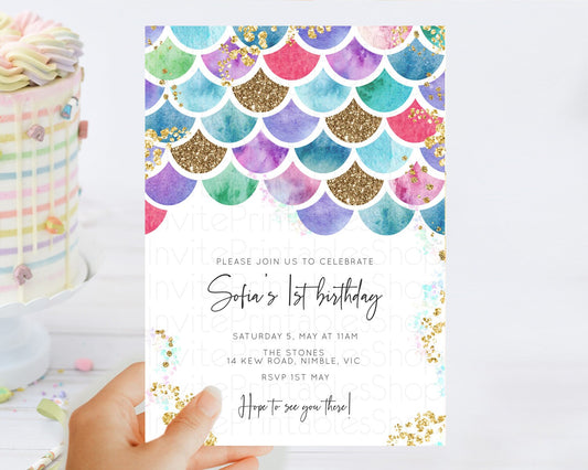 Rainbow Fish Invitation Rainbow Fish Birthday Invitation Watercolor Mermaid Invitation Rainbow Sea Invitation Pastel First Birthday D10581