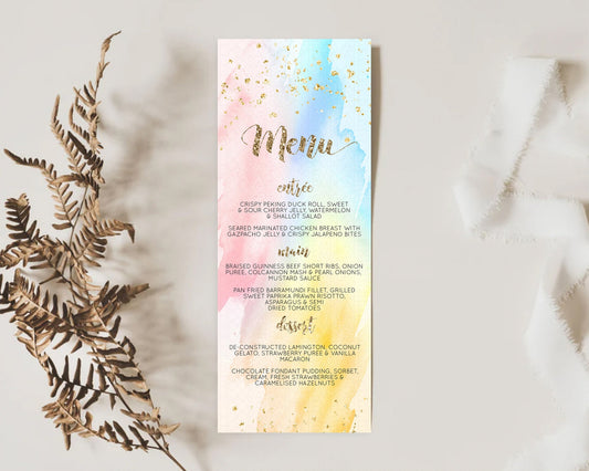 Editable Pastel Menu Pastel Rainbow Menu Template Colorful Pastel Table Deco