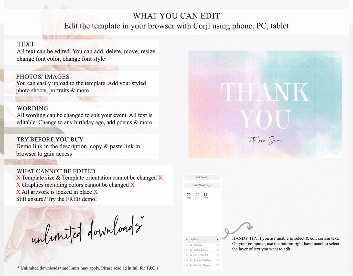 Pastel Thank You Rainbow Thank You Card Colorful Pastel Birthday Thank You Card Confetti Watercolor Pastel Teacher Thank You Cards D10375