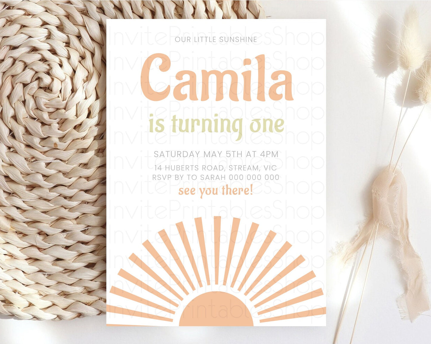 Miss Sunshine Invitation Little Sunshine Birthday Invitation Sun Invitation 1st Year Around Sun Boho Sun Party First Birthday Card 100202