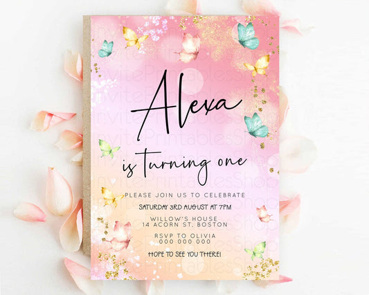 Editable Pastel Butterfly Birthday Invitation Butterfly Birthday Invitation