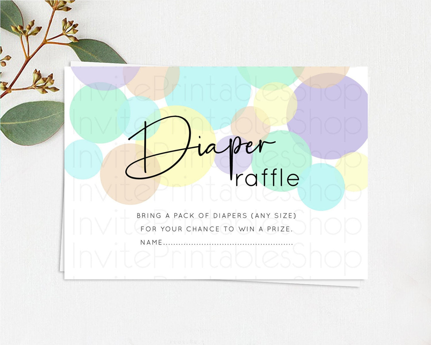 Rainbow Diaper Raffle Card Pastel Sprinkles Diaper Raffle Insert Rainbow Confetti Diaper Ticket Colorful Bubbles Pastel Raffle Game D10412