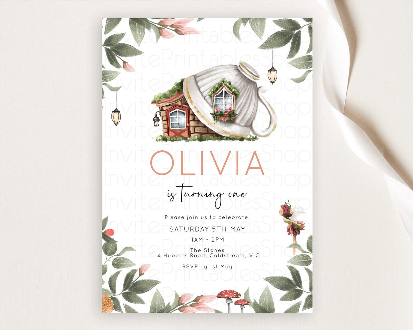 Fairy Birthday Invitation Fairy Invites Fairy Tea Party Fairy Garden Birthday Secret Garden Enchanted Garden Pastel Floral Butterfly D10851