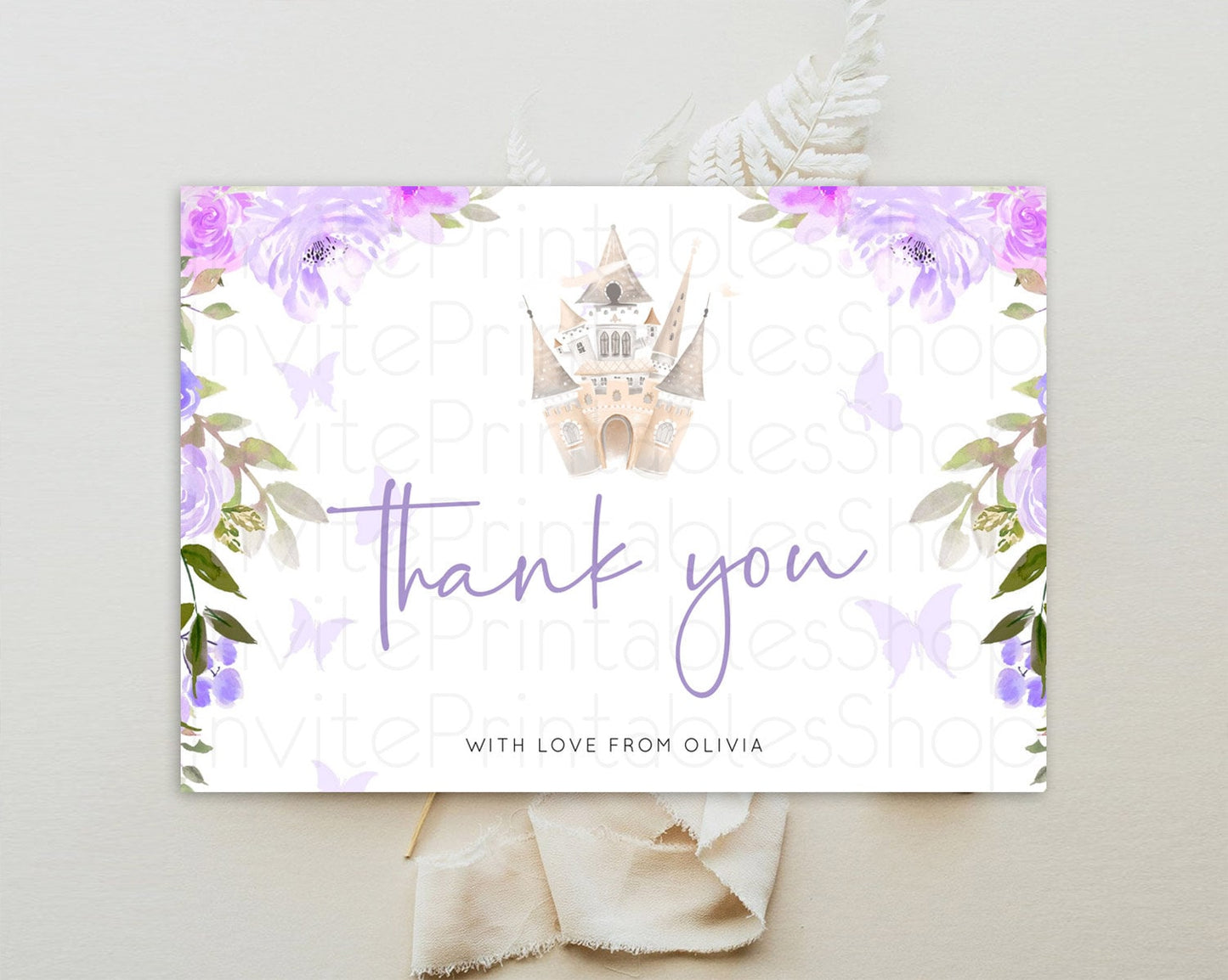 Princess Thank You Castle Thank You Card Secret Garden Birthday Thank You Card Enchanted Castle Pastel Floral Teacher Thank You Card D10339
