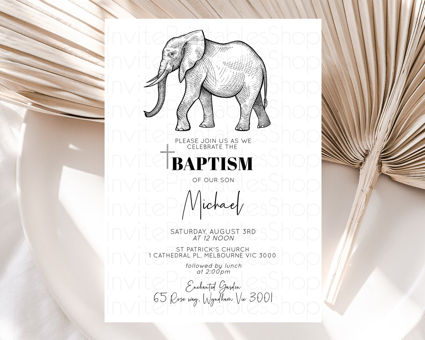 Elephant Baptism Invitation Elephant Baptism 1st Birthday Invitation Safari Christening Invitation TWO Wild ONE Jungle Adventure Zoo D10248