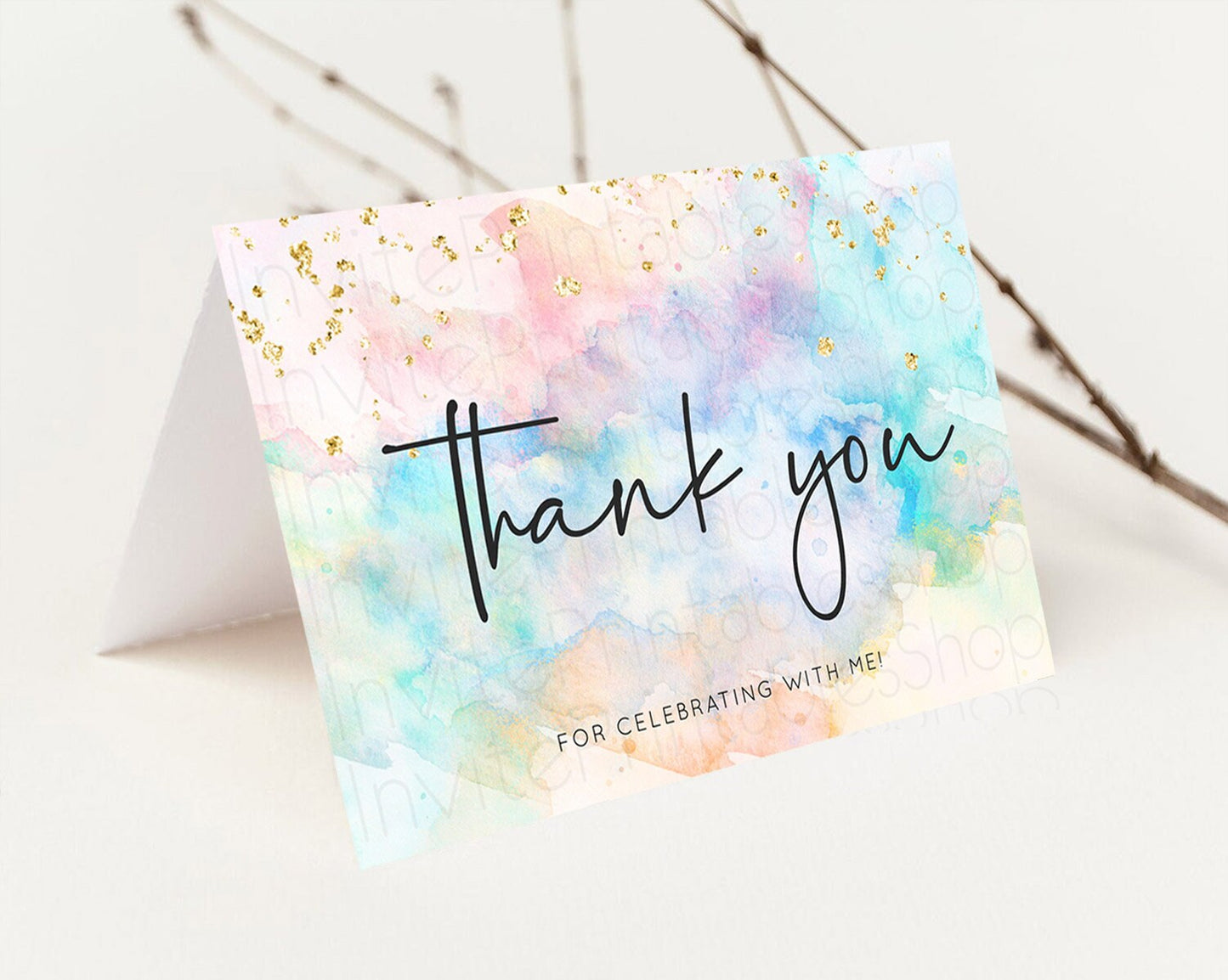 Pastel Thank You Rainbow Thank You Card Colorful Pastel Birthday Thank You Card Confetti Watercolor Pastel Teacher Thank You Cards D10266