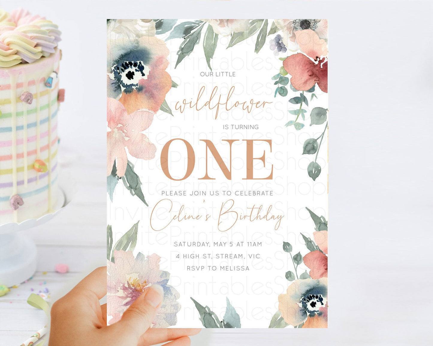 Editable Secret Garden Invitation Wildflower Birthday Invitation Pastel Flow