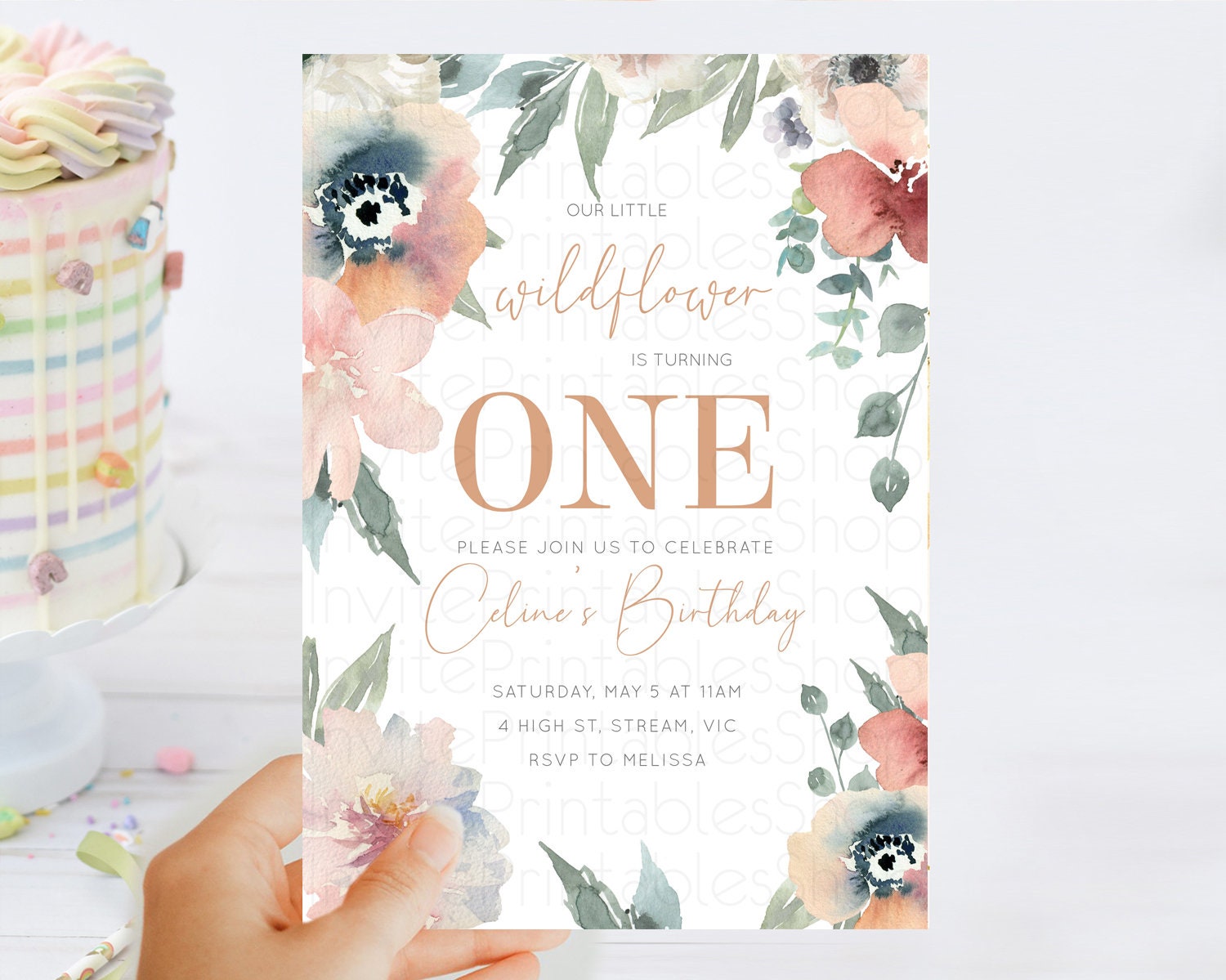 Editable Secret Garden Invitation Wildflower Birthday Invitation Pastel Flow