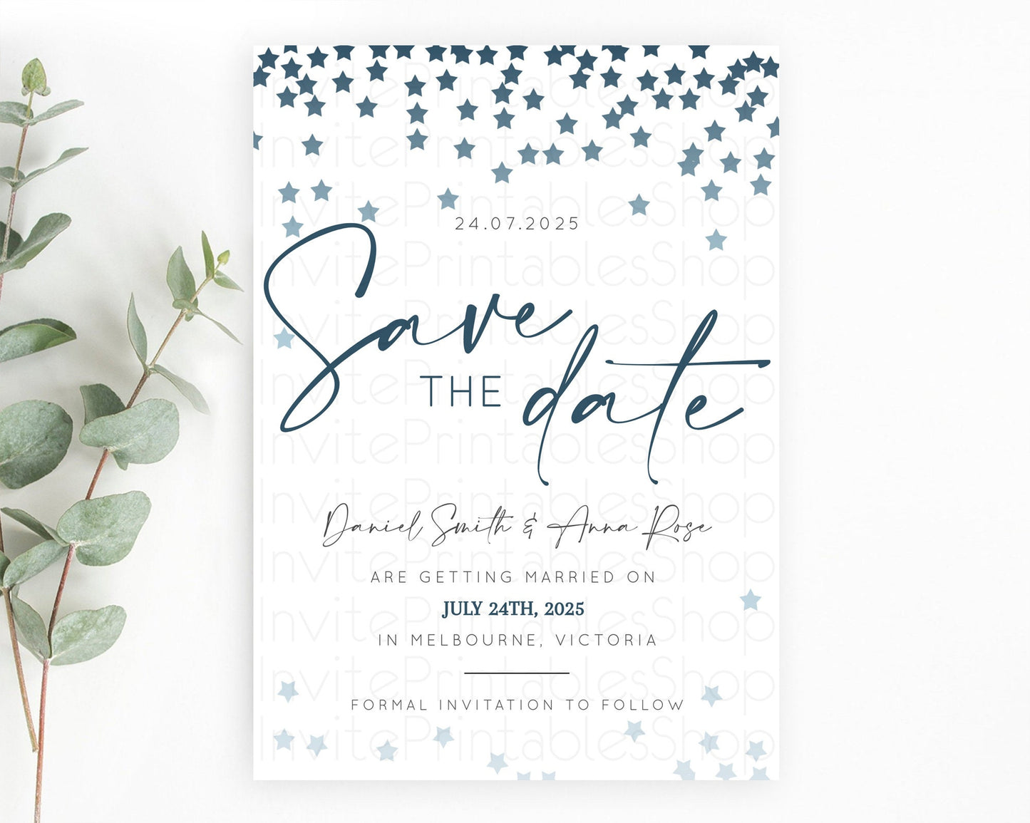 Twinkle Stars Save The Date Template Pastel Twinkle Little Star Party Shooting Star Confetti Sprinkles Birthday Baptism Baby Shower D10308