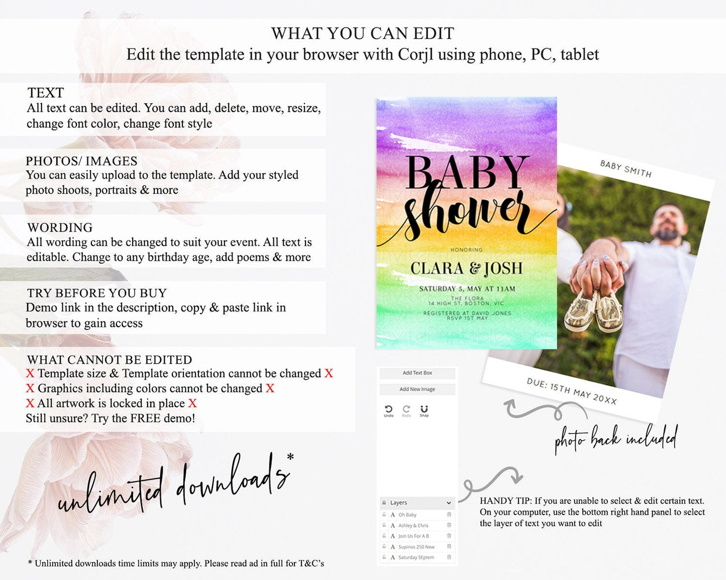 Pastel Baby Shower Invitation Rainbow Baby Shower Invitation Colorful Pastel Watercolor Invitation Gold Glitter Sprinkles Ombre D10524