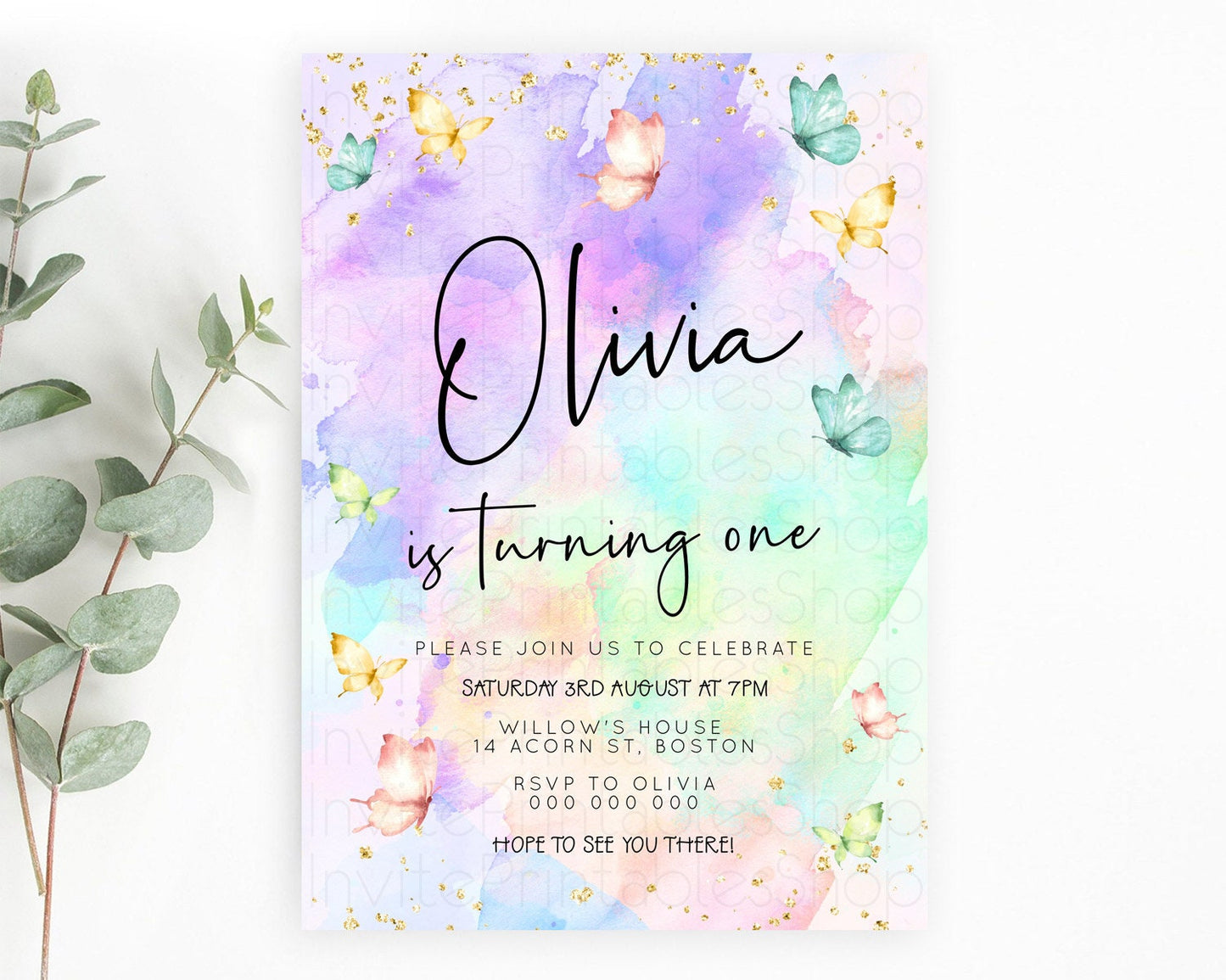 Pastel Butterfly Birthday Invitation Butterfly Birthday Invitation Whimsical Butterfly Enchanted Garden 1st 2nd Birthday Invitation D23203