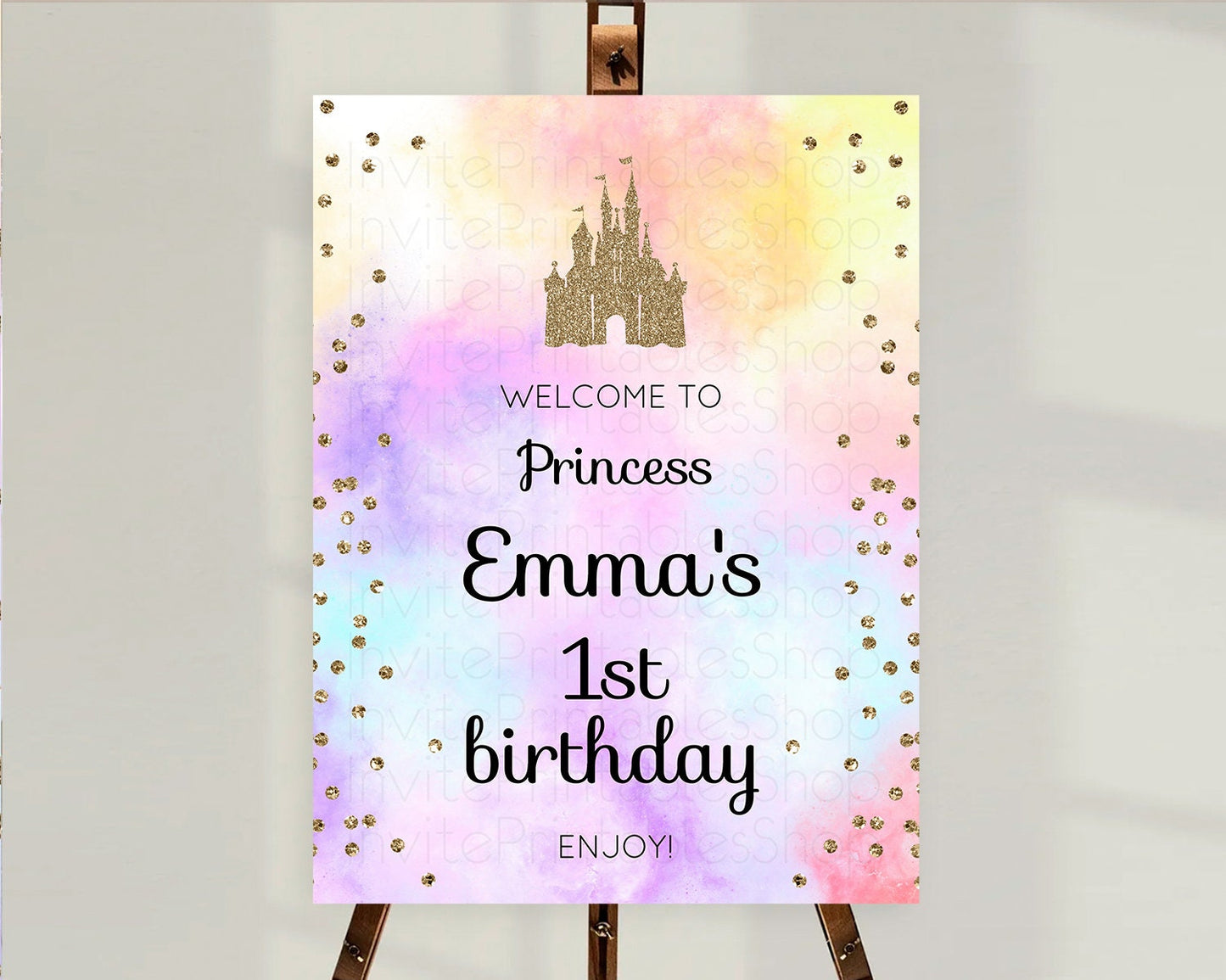 Princess Birthday Welcome Sign Pastel Princess Welcome Board Pastel Rainbow Colorful Enchanted Castle First Birthday Welcome Sign D10148