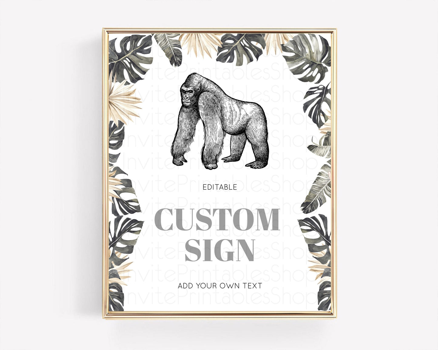 Gorilla Table Sign Decor Gorilla Party Sign Template Safari Adventure Gorilla Minimal Theme 1st Birthday Baptism Baby Shower D10825