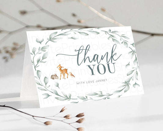 Editable Fawn Thank You Deer Thank You Card Pastel Floral Deer Birthday Than
