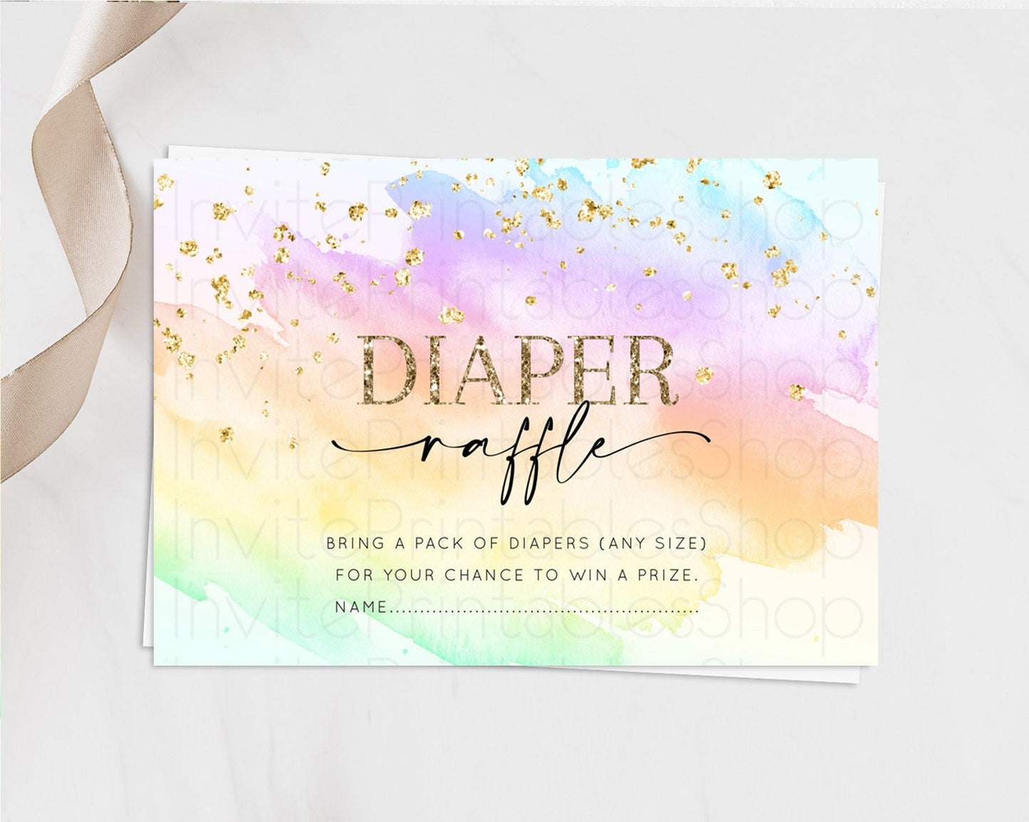 Pastel Diaper Raffle Card Pastel Rainbow Diaper Raffle Insert Colorful Ombre Watercolor Diaper Ticket Confetti Glitter Raffle Game D10645