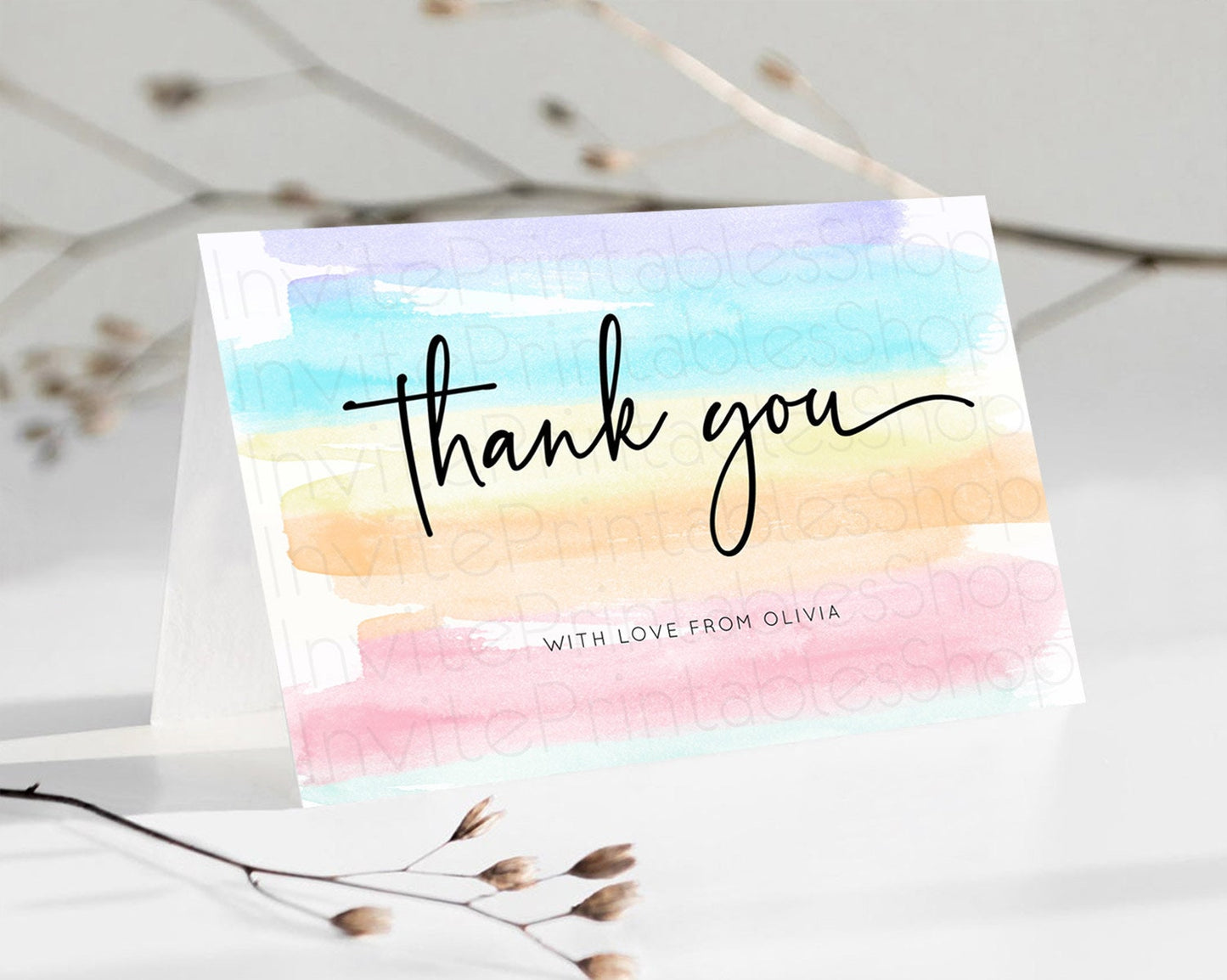 Pastel Thank You Rainbow Thank You Card Colorful Pastel Birthday Thank You Card Confetti Watercolor Pastel Teacher Thank You Cards D10505