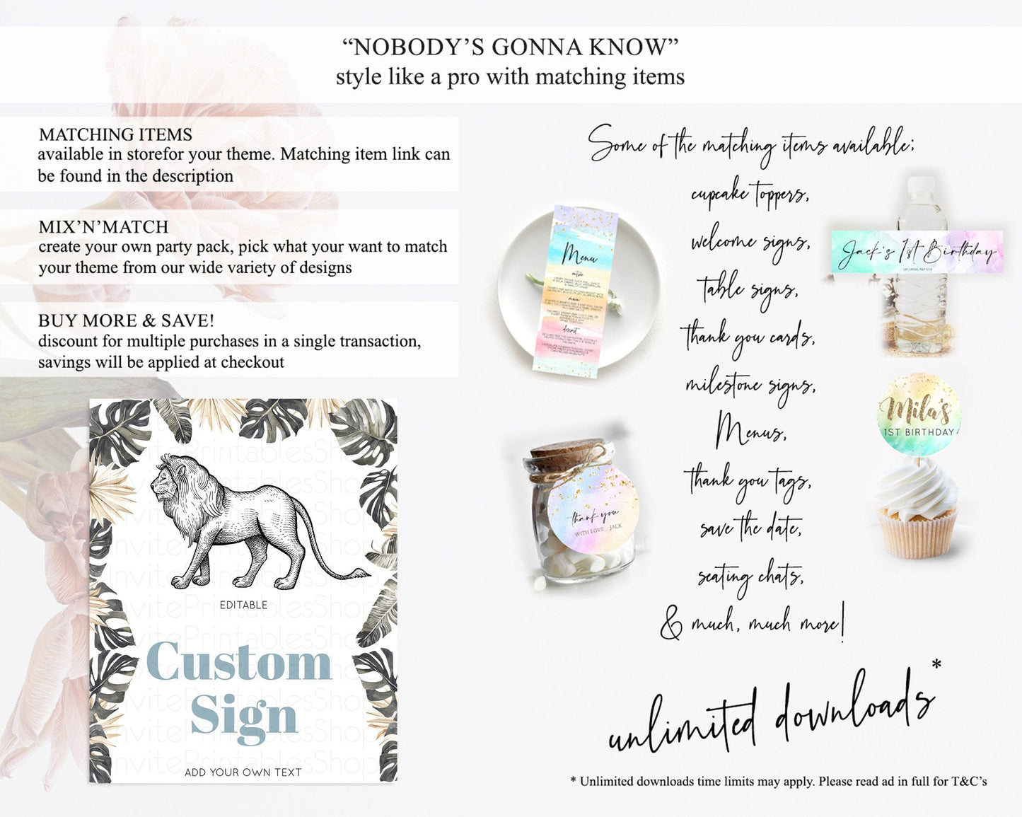 Lion Table Sign Decor Lion Safari Adventure Party Dried Palm Ferns Zoo 1st Birthday Baptism Baby Shower Bridal Shower Wedding D10807