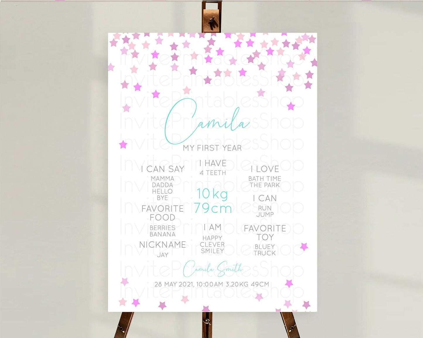 Star First Birthday Milestone Poster Pastel Stars Milestone Shooting Star Rainbow Colorful Confetti Twinkle Little Star 1st Birthday D10403