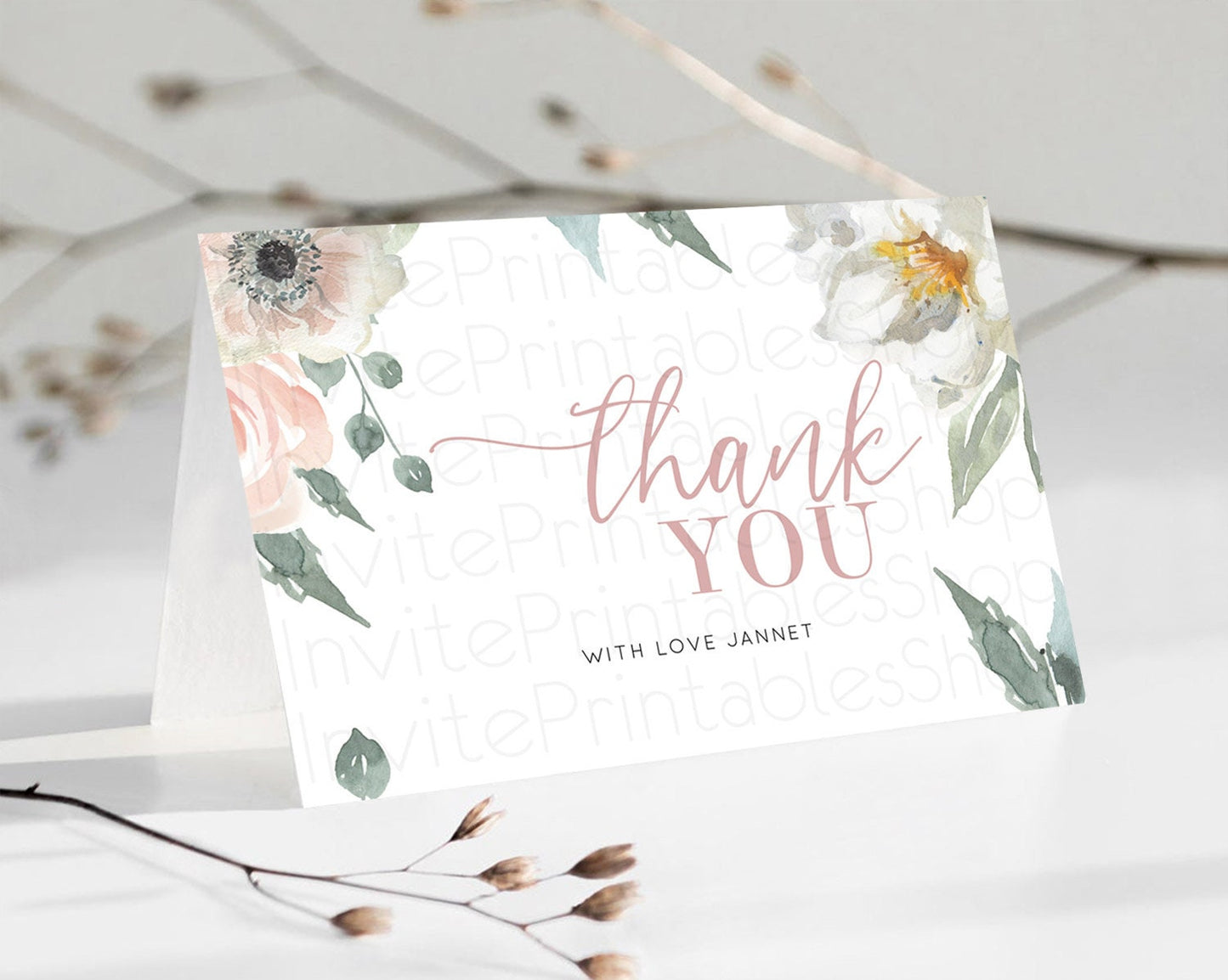 Editable Secret Garden Thank You Wildflower Thank You Card Pastel Flower Gar