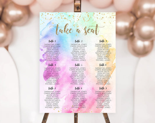 Editable Rainbow Seating Chart Pastel Seating Chart Colorful Pastel Watercol