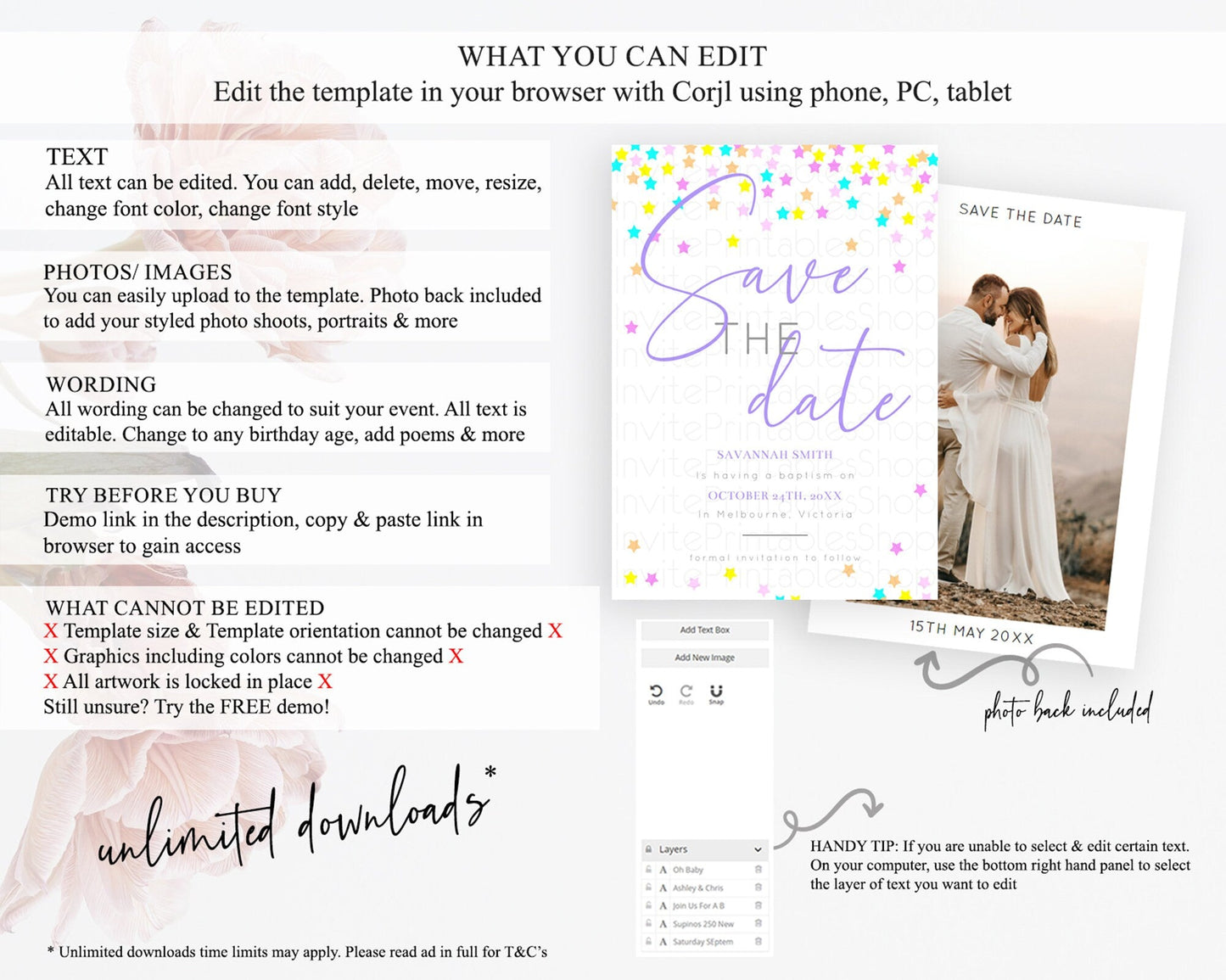 Twinkle Stars Save The Date Template Pastel Twinkle Little Star Party Shooting Star Confetti Sprinkles Birthday Baptism Baby Shower D10397