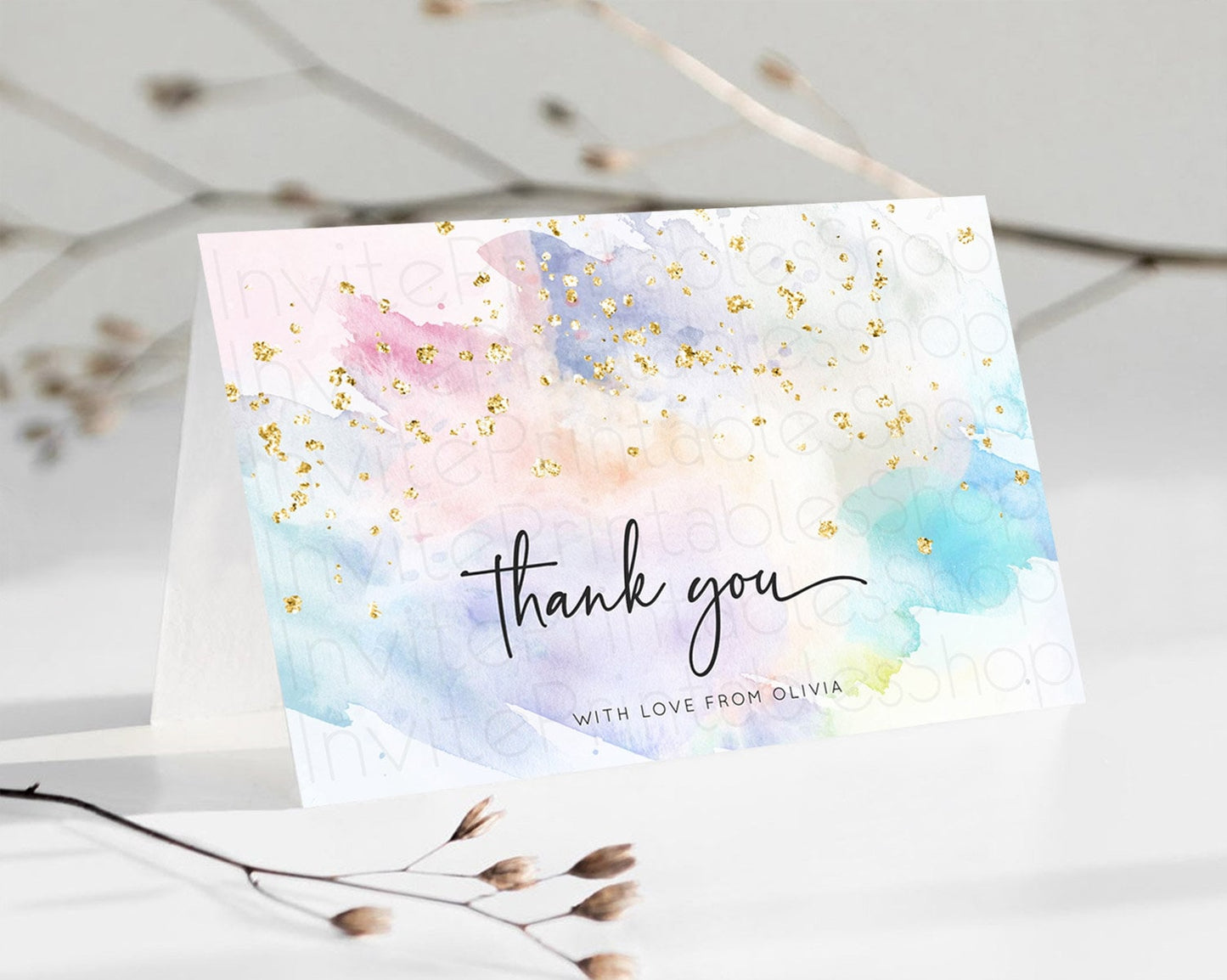 Pastel Thank You Rainbow Thank You Card Colorful Pastel Birthday Thank You Card Confetti Watercolor Pastel Teacher Thank You Cards D10424