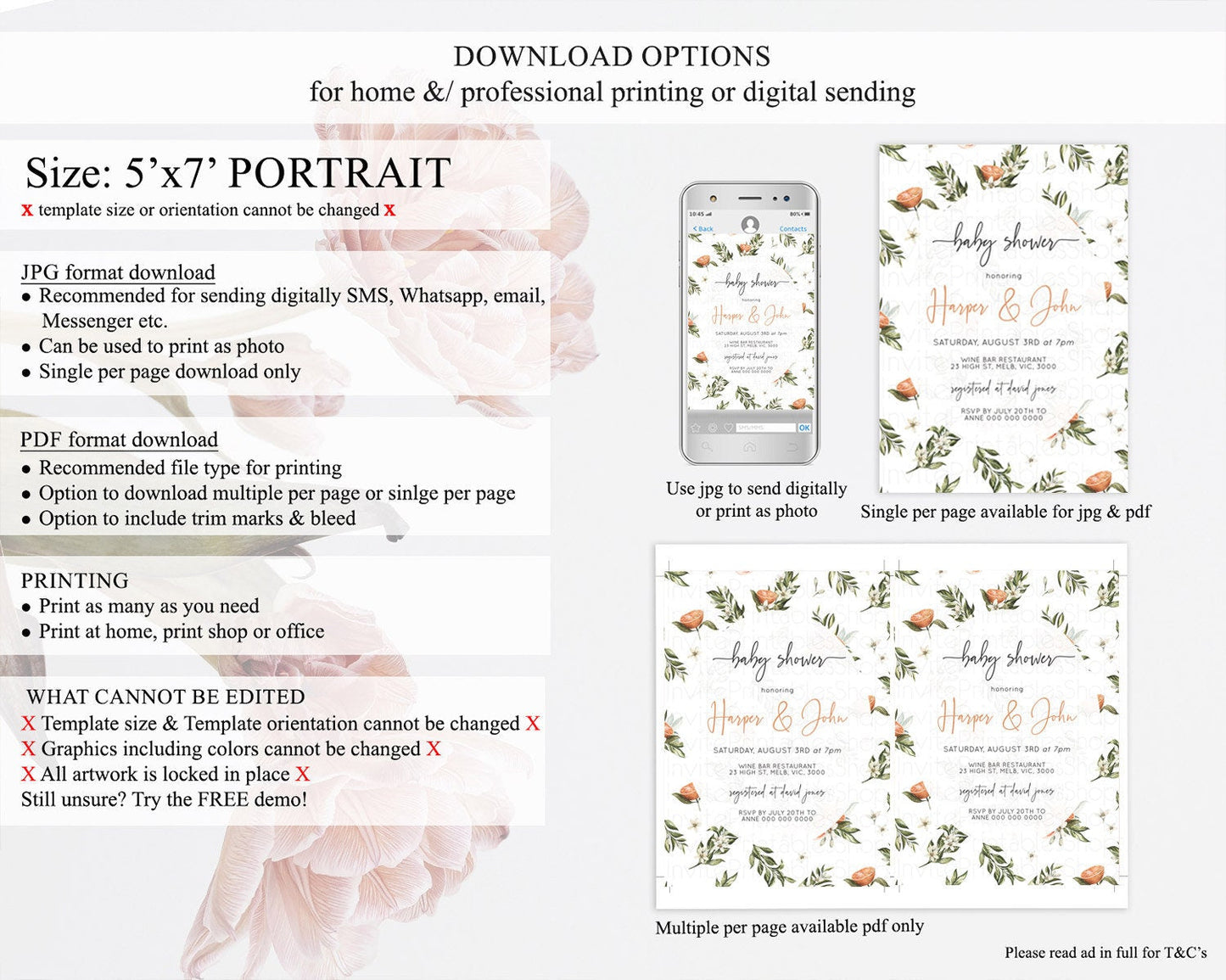 Citrus Baby Shower Invitation Orange Lemon Invitation Citrus Floral Garden Theme Citrus Floral Watercolor Invitation D10545