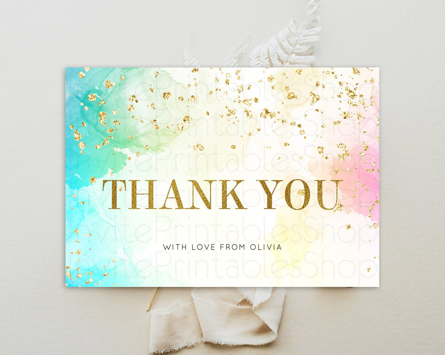 Pastel Thank You Rainbow Thank You Card Colorful Pastel Birthday Thank You Card Confetti Watercolor Pastel Teacher Thank You Cards D10770