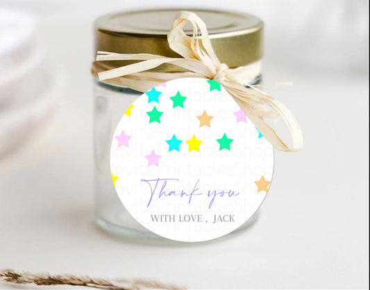 Star Thank You Gift Tags Pastel Stars Thank You Tags Shooting Star Rainbow Colorful Confetti Twinkle Little Star First Birthday Tags D10395