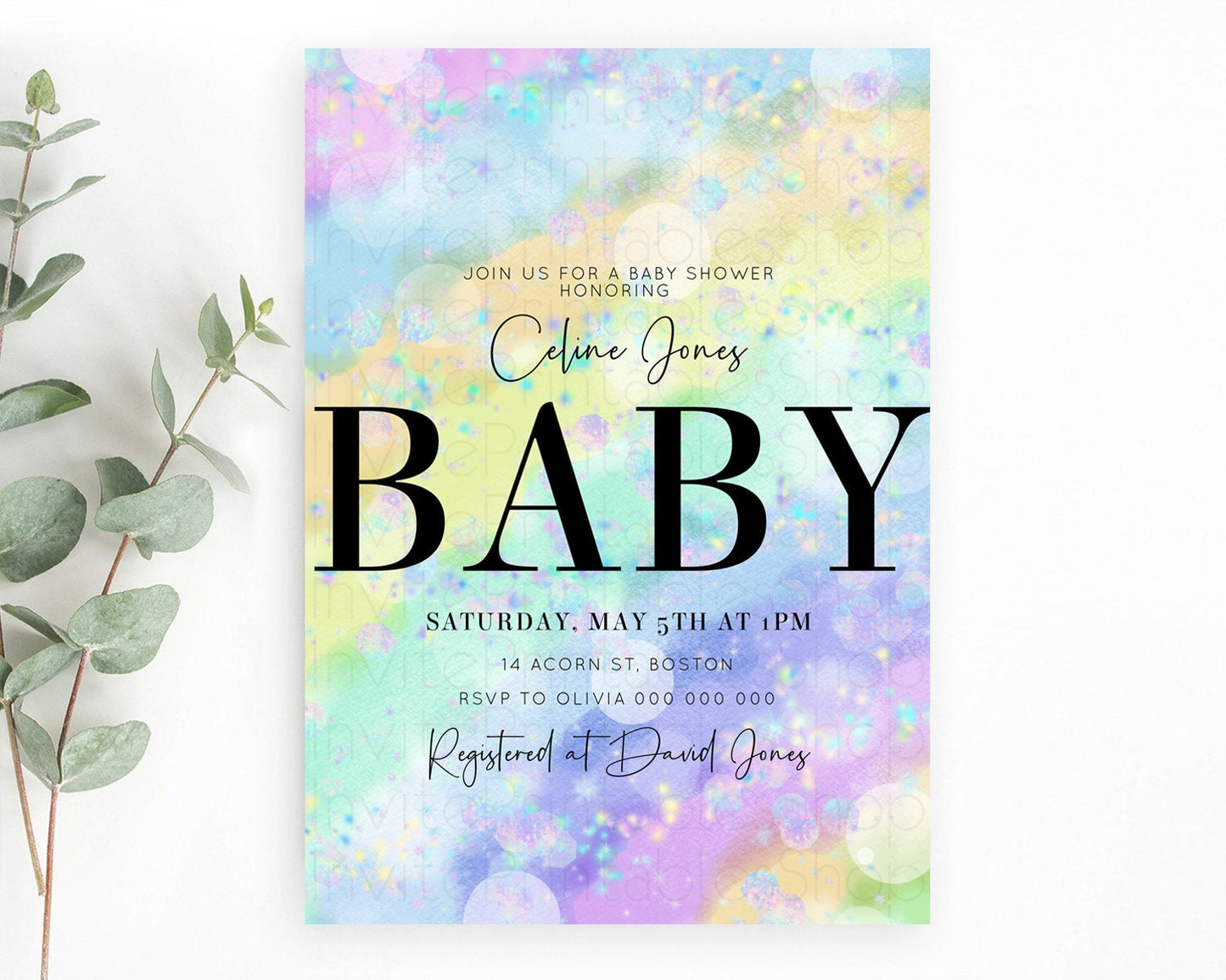 Rainbow Baby Shower Invitation Pastel Rainbow Baby Invitation Pastel Watercolor Invitation Colorful Ombre Sprinkle Shower D10689