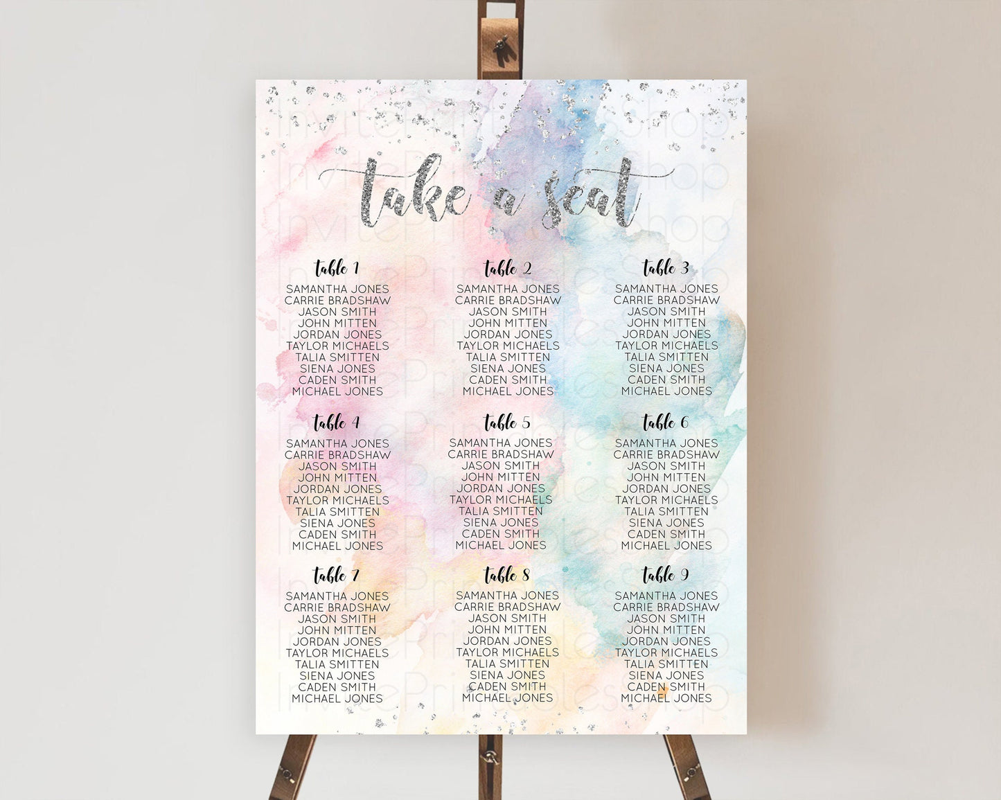 Rainbow Seating Chart Pastel Seating Chart Silver Sprinkles Colorful Pastel Watercolor Seating Sign Ombre Pastel Take A Seat D10944