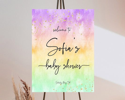 Editable Pastel Baby Shower Welcome Sign Pastel Rainbow Welcome Sign Colorfu