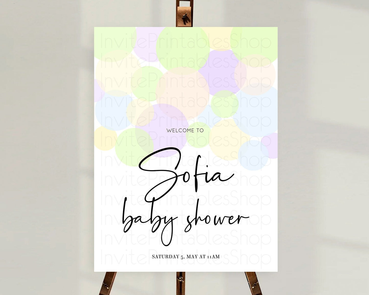 Rainbow Baby Shower Welcome Sign Pastel Welcome Board Pastel Rainbow Confetti Welcome Sign Colorful Bubbles Pastel Welcome Sign D10228