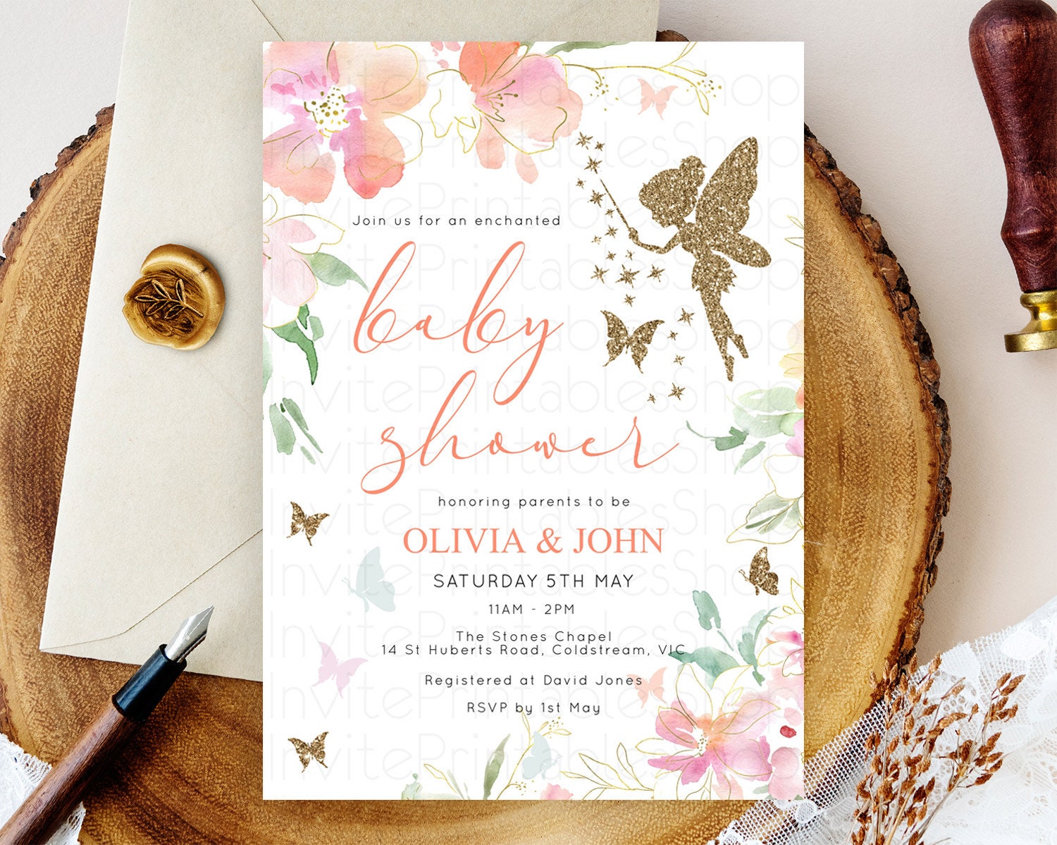 Editable Fairy Baby Shower Invitation, Enchanted Fairy Garden, Tea Party, Se