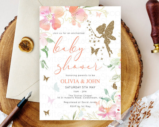 Editable Fairy Baby Shower Invitation, Enchanted Fairy Garden, Tea Party, Se