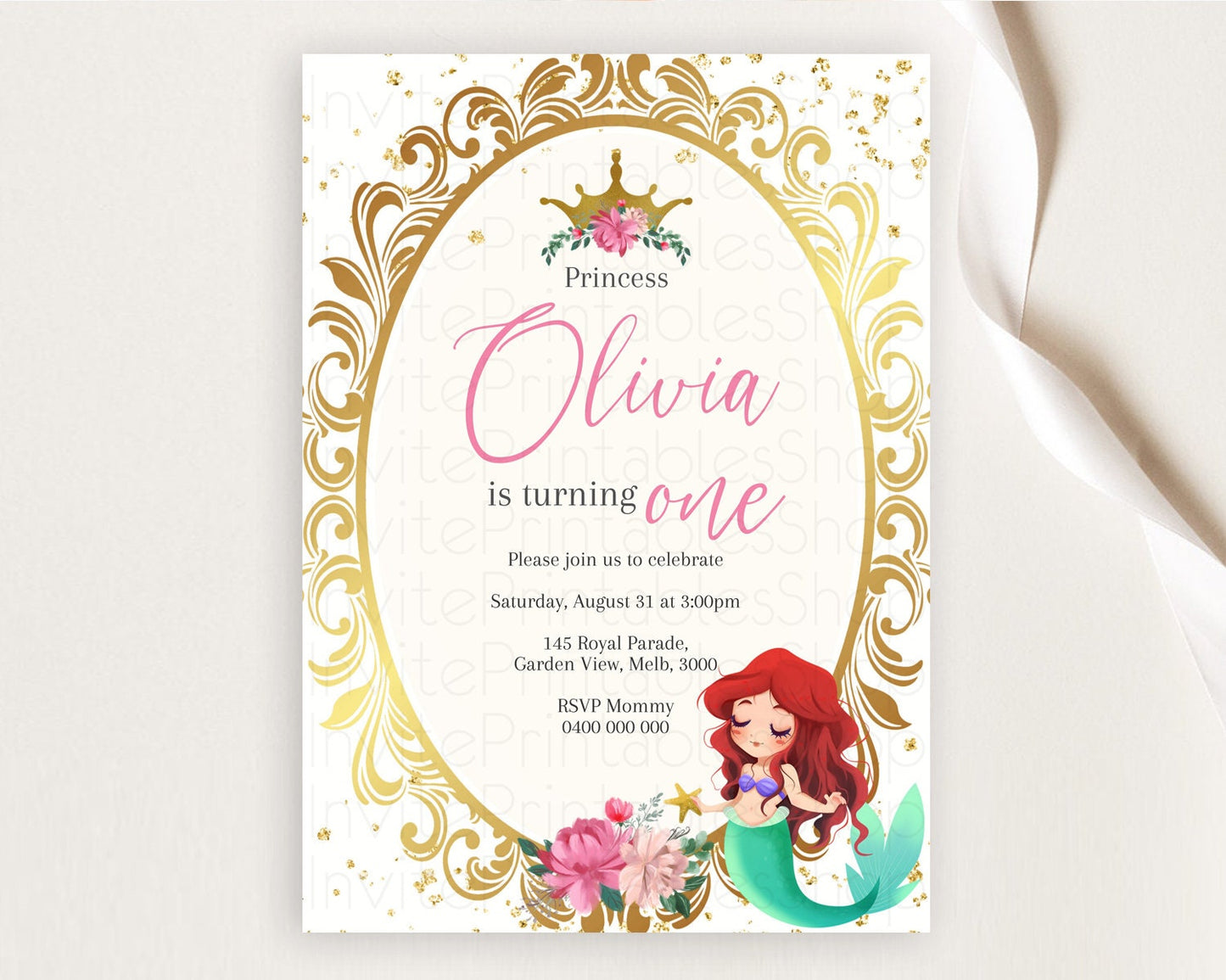 Princess Birthday Invitation Castle Invitation Royal Birthday Fairy Tale Enchanted Mirror Pastel Floral Garden 1st First Birthday D10746