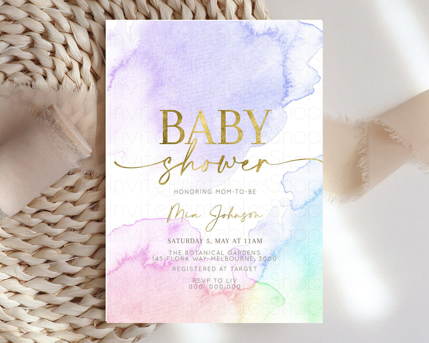 Rainbow Baby Shower Invitation Pastel Watercolor Invitation Ombre Splash Invite Glitter Confetti Sprinkles Colorful Gender Neutral 193