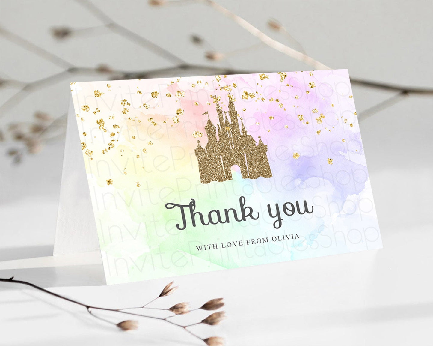 Editable Princess Thank You Pastel Princess Thank You Card Pastel Rainbow Th
