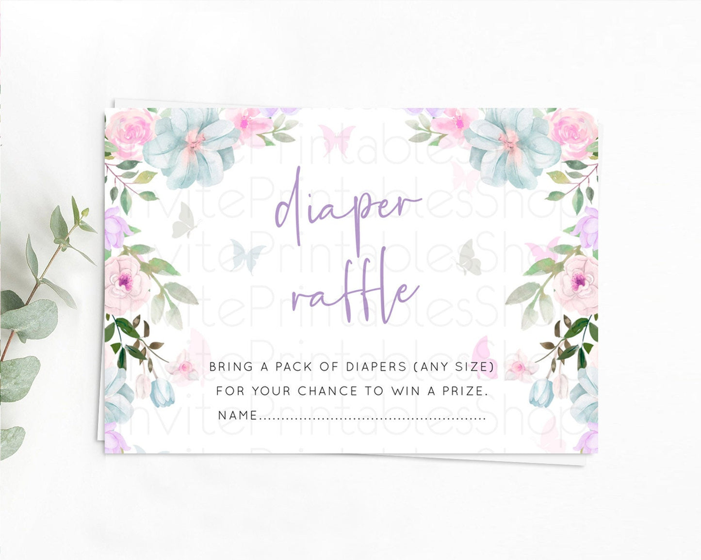 Secret Garden Diaper Raffle Card Boho Wildflower Diaper Raffle Insert Pastel Flower Garden Baby Shower Card Flower Raffle Game D10494